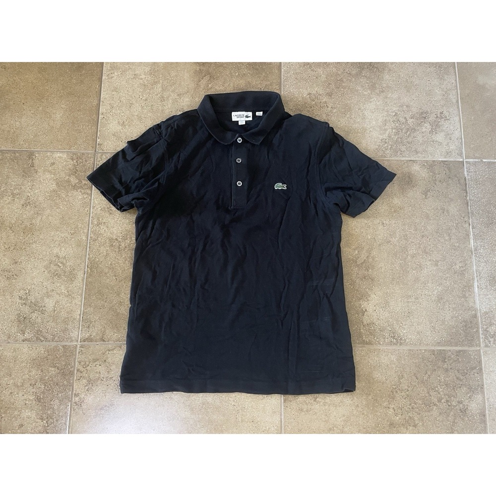 Lacoste Sport Men's Sz M 4 Black Short Sleeve Polo Shirt 100% Cotton